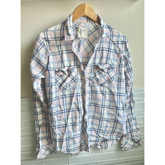 Abercrombie & Fitch Tops - Abercrombie & Fitch Y2K Plaid Button Down Flannel Blue Pink Shirt Womens M